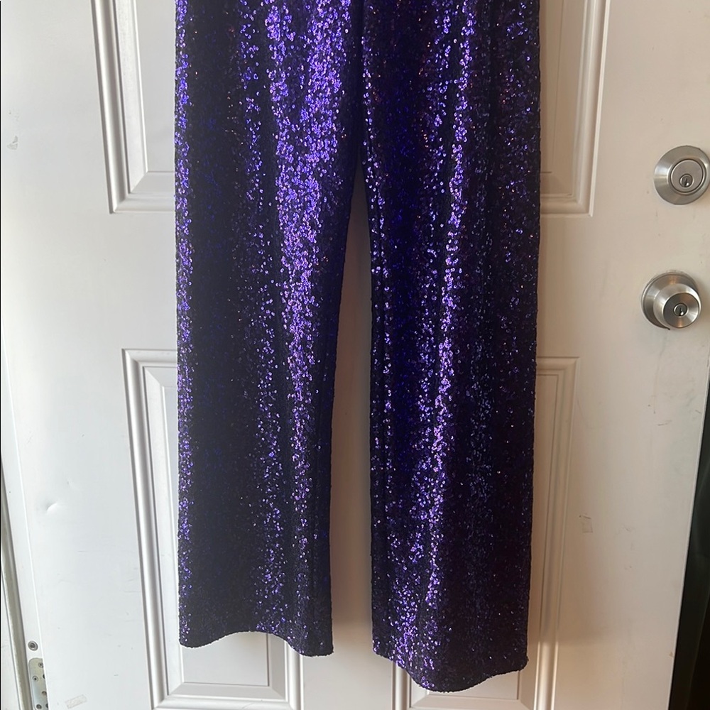Purple Wide Leg Sequin Pants for Special Occasions - Picture 2 of 2